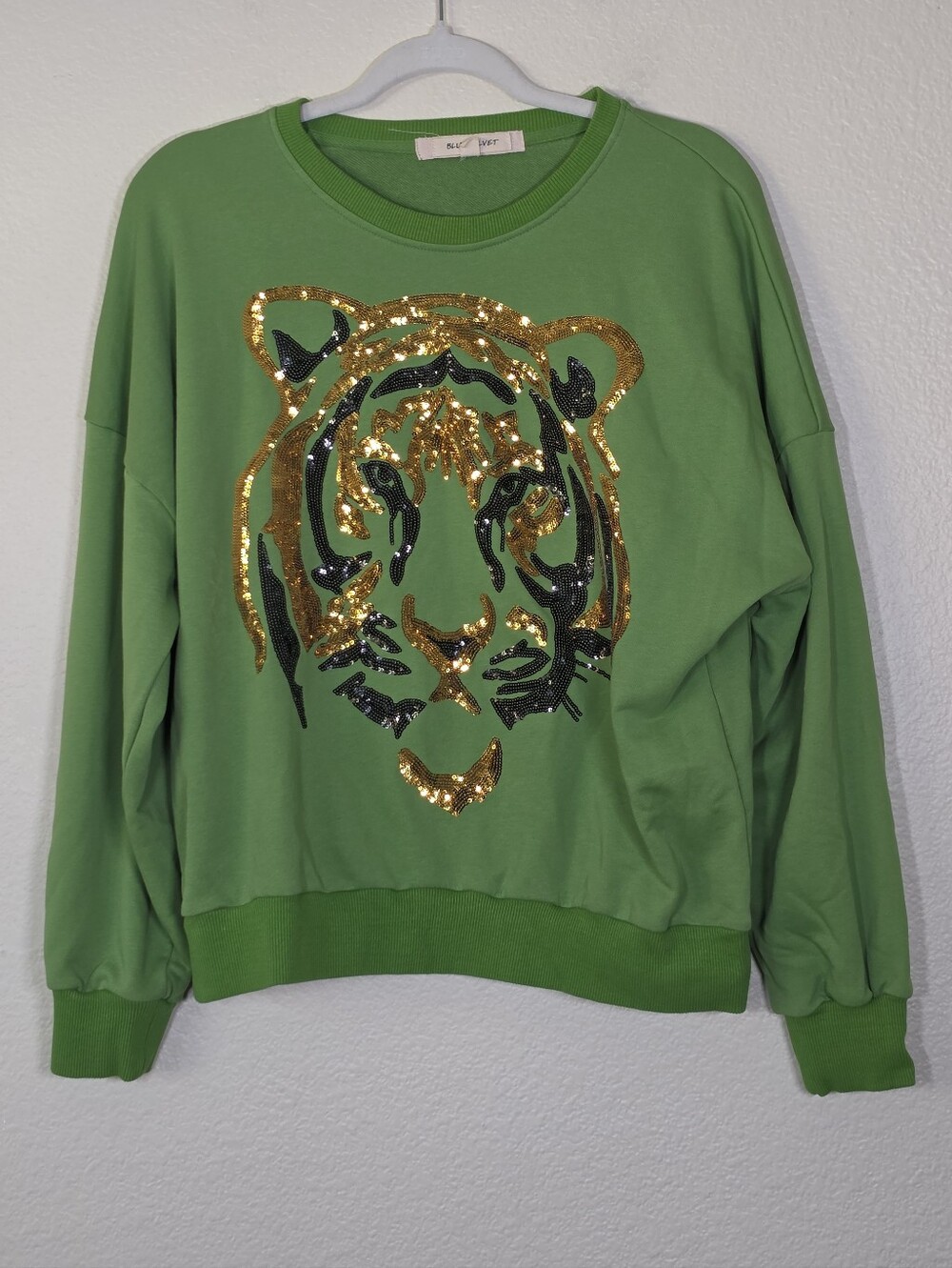 Blue Velvet Green Sequin Tiger Sweatshirt M